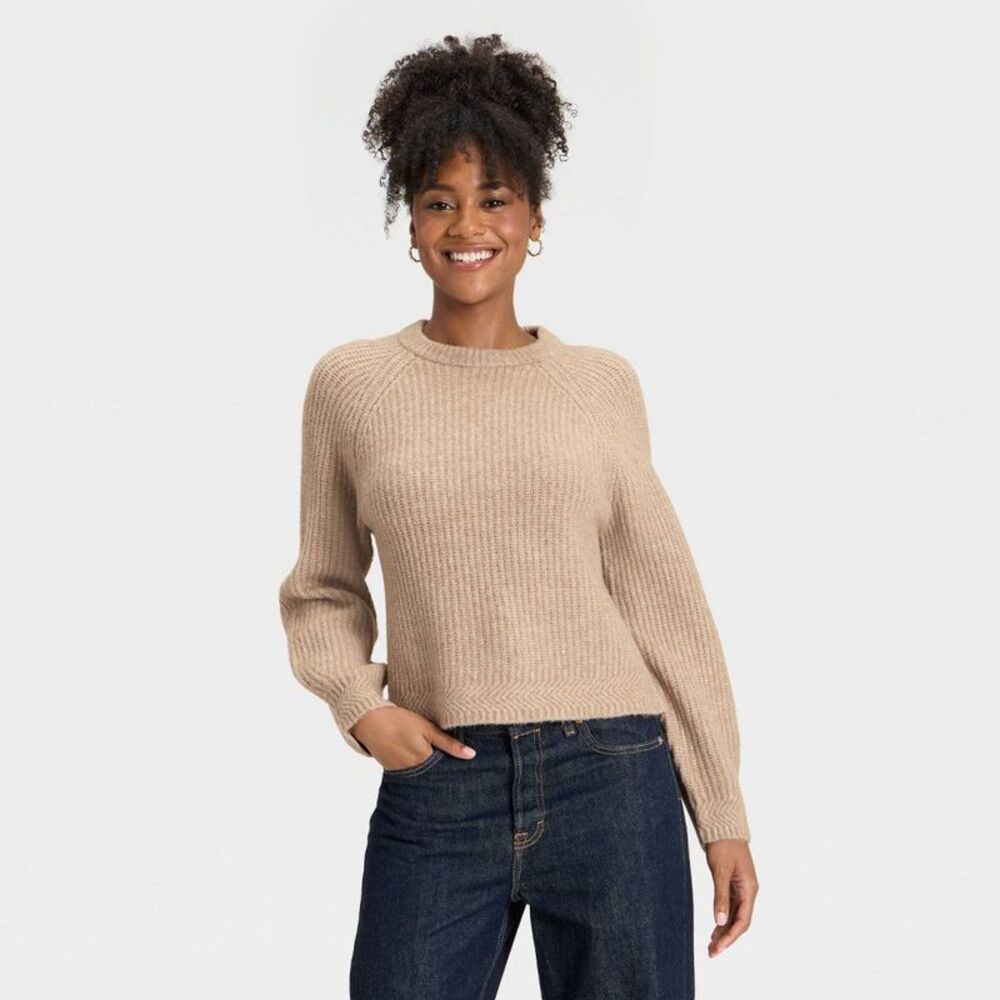 Women's Cozy Knit Crewneck Pullover Sweater - Universal Thread Oatmeal XS